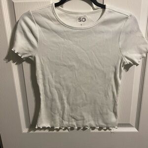SO White Ribbed Short-Sleeve Tee with Lettuce Hem